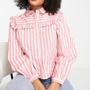 Nobody's Child Frills Detailed Collar in Pink Stripe